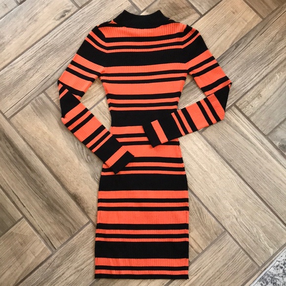 Mock neck striped sweater dress| Orange - Picture 4 of 5